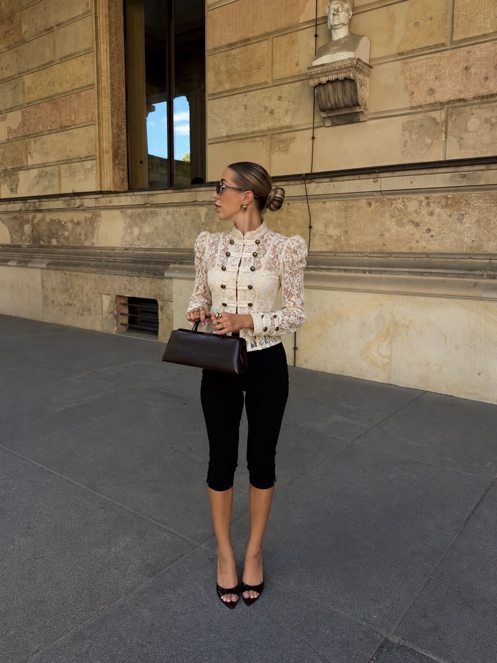 Elegant Ivory/ black color Floral Lace blouse