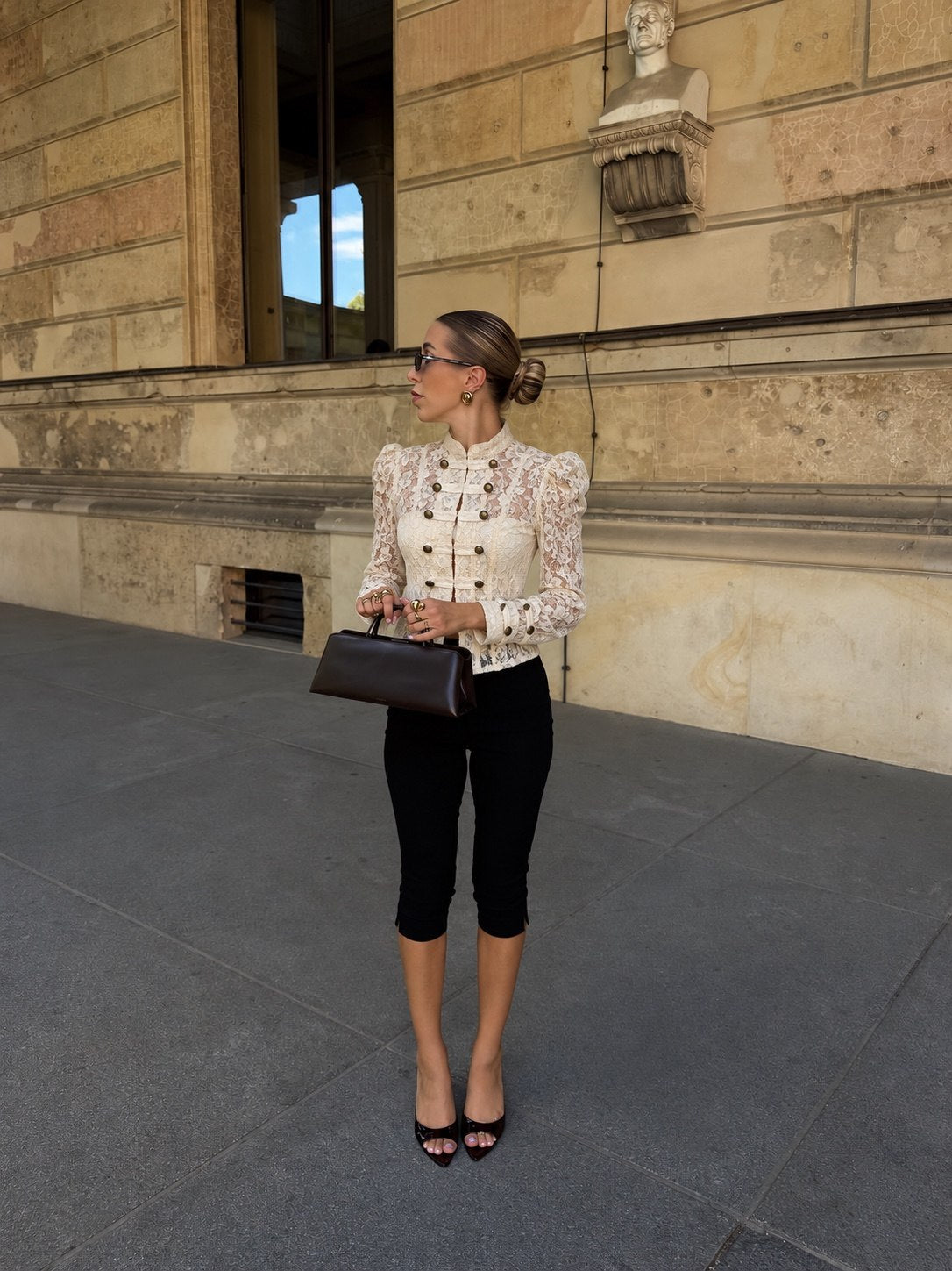 Elegant Ivory/ black color Floral Lace blouse