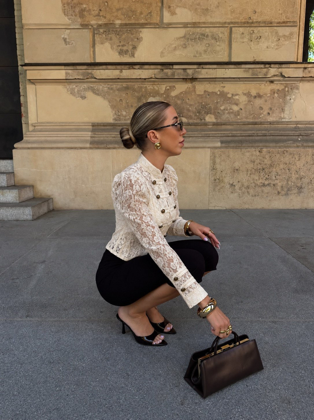 Elegant Ivory/ black color Floral Lace blouse