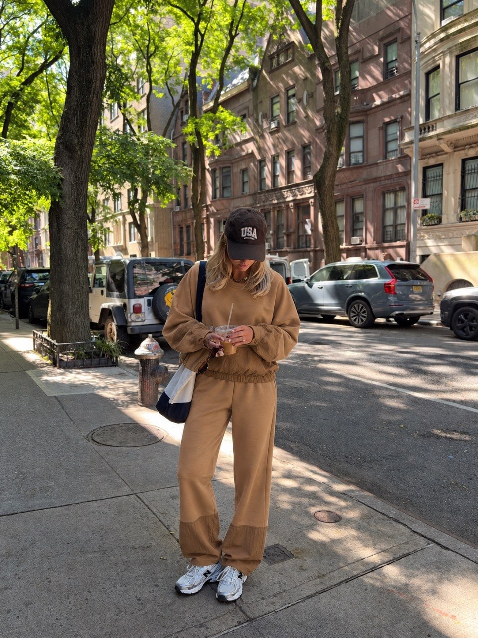 Camel Brown Oversized Sweatshirt & Wide-Leg Sweatpants Matching Set