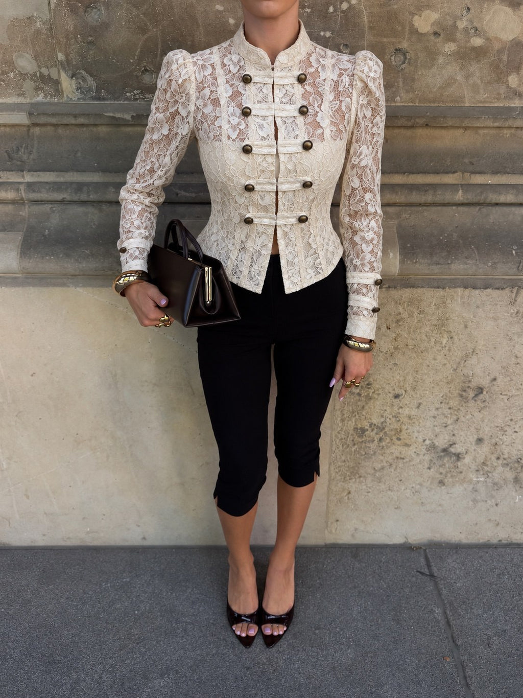 Elegant Ivory/ black color Floral Lace blouse