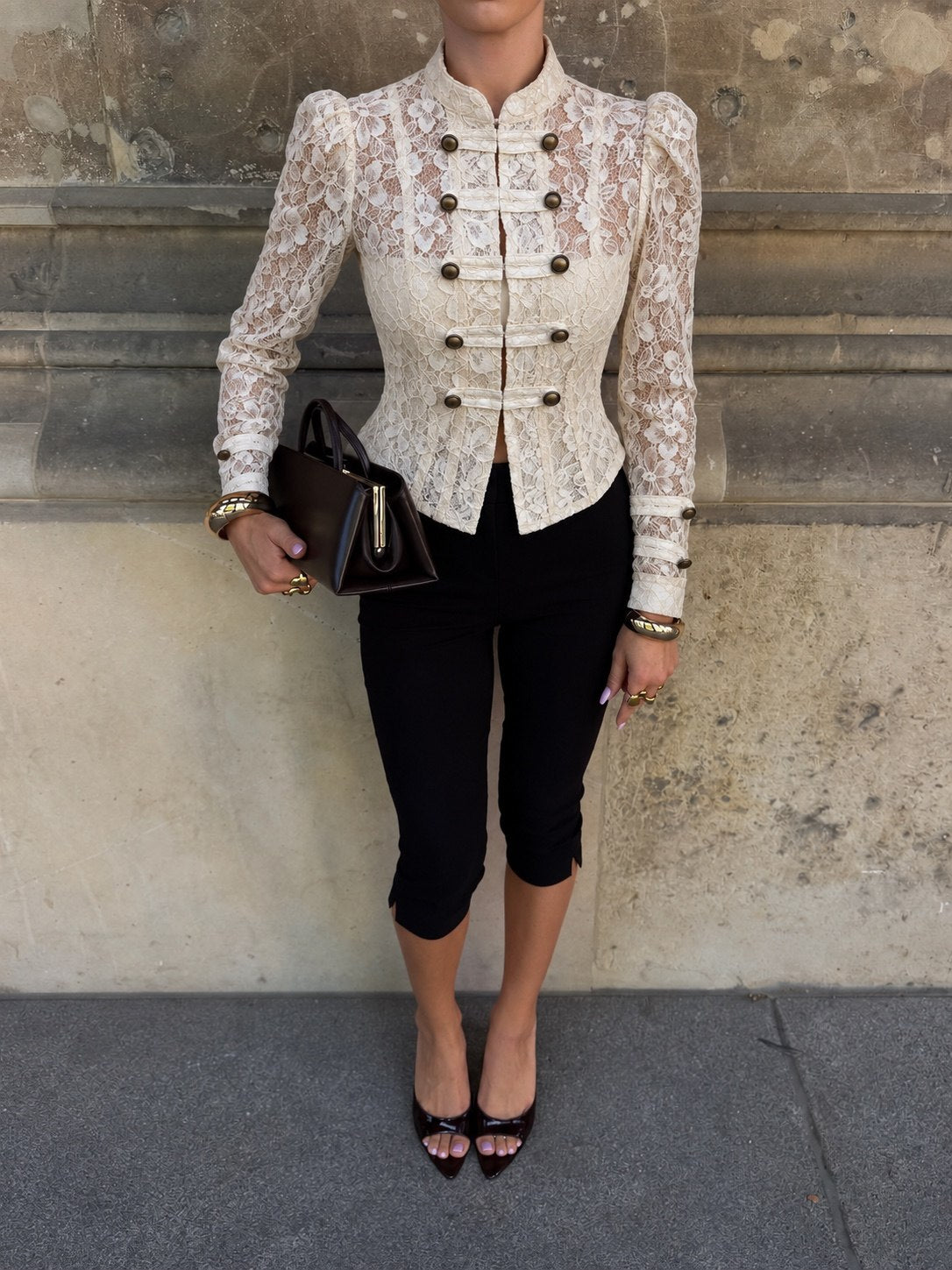Elegant Ivory/ black color Floral Lace blouse