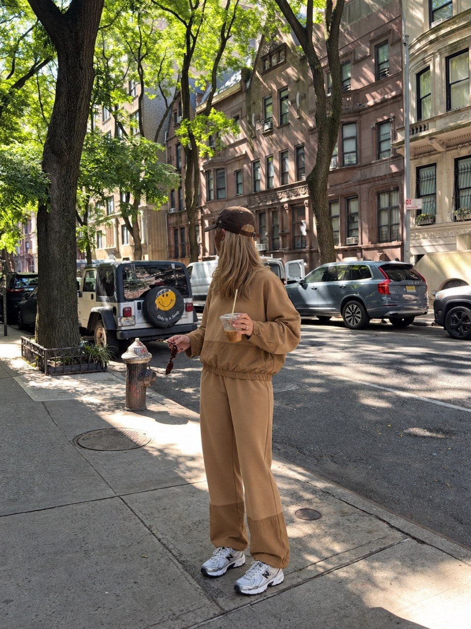 Camel Brown Oversized Sweatshirt & Wide-Leg Sweatpants Matching Set